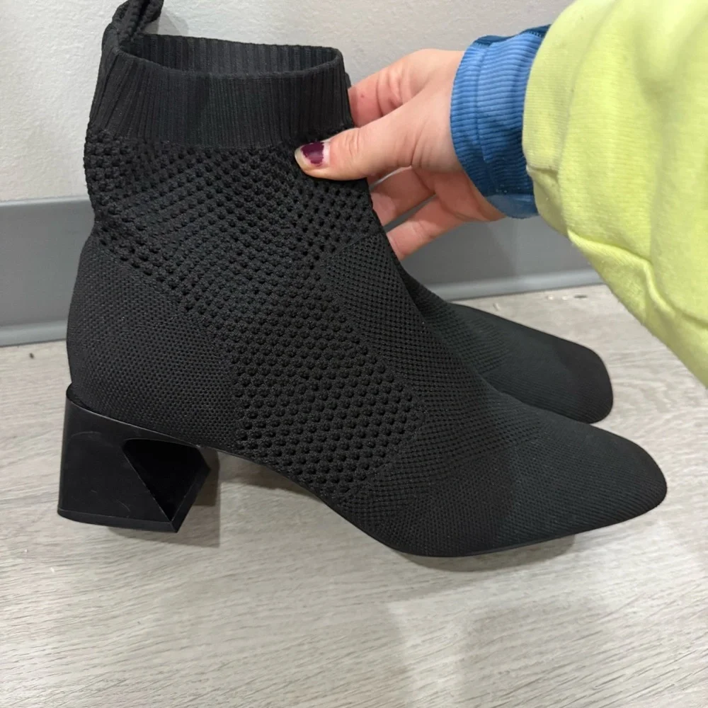 Vivaia Boots Melissa Square Toe Perforated Comfort Cushion Heeled in Black
